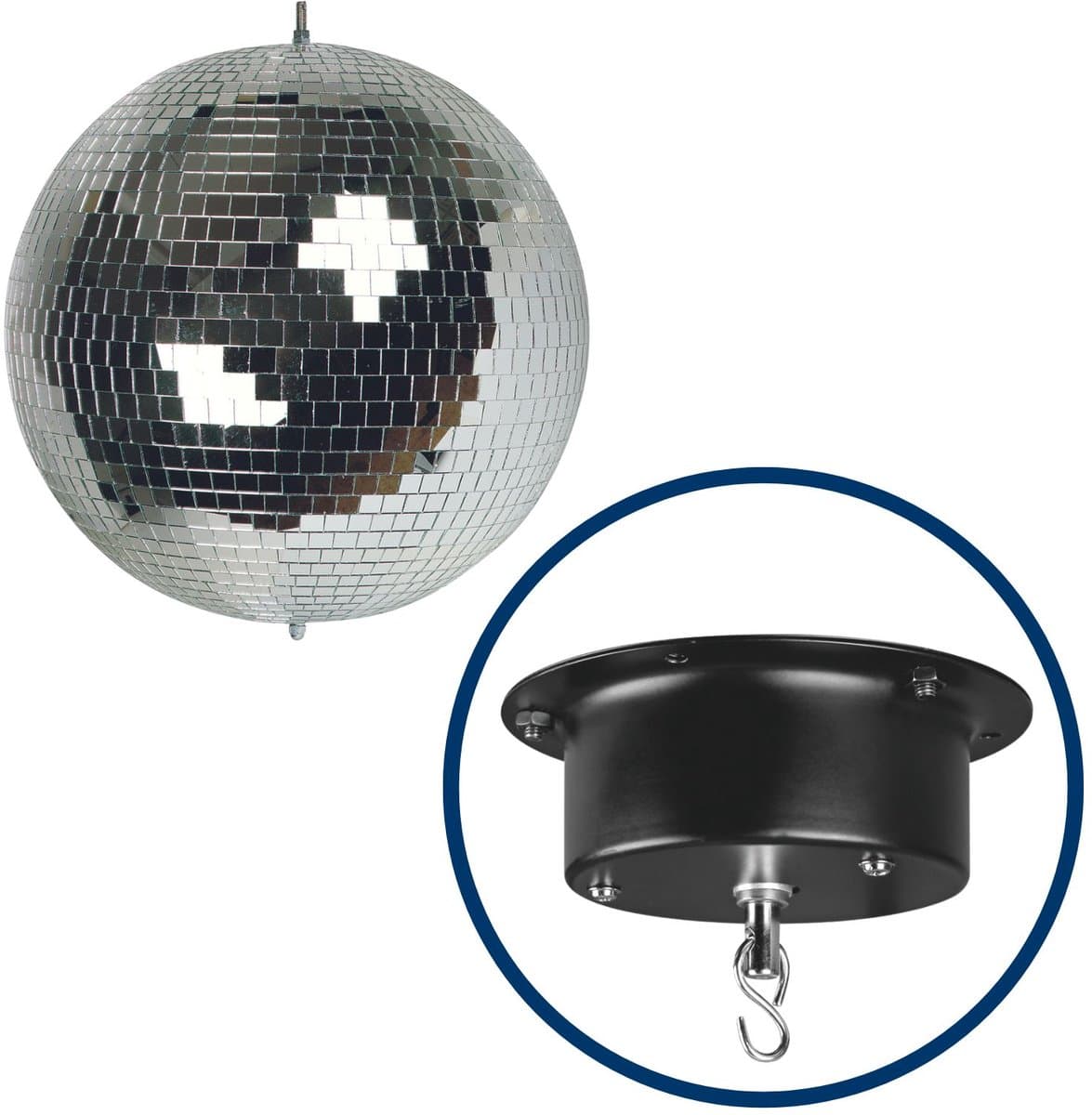 HQ-Power Set met discobal Ø 10 cm + 4W motor, roterende spiegelbol, 6l van reflecterend facetglas, 1.8-2.5 tpm, 5 kg draagvermogen, veilig ophangsysteem voor plafondmontage, dansvloer accessoire voor disco feesten, party decoratie & lichteffecten — afbeelding 1