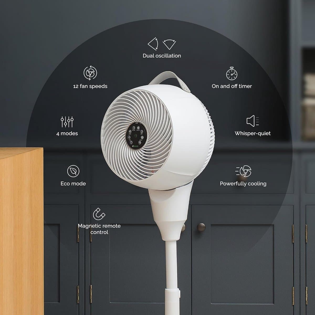 Draagbare draadloze ventilator met nachtlampje - 14 uur batterijlevensduur, ultra-stil en energiezuinig — afbeelding 1