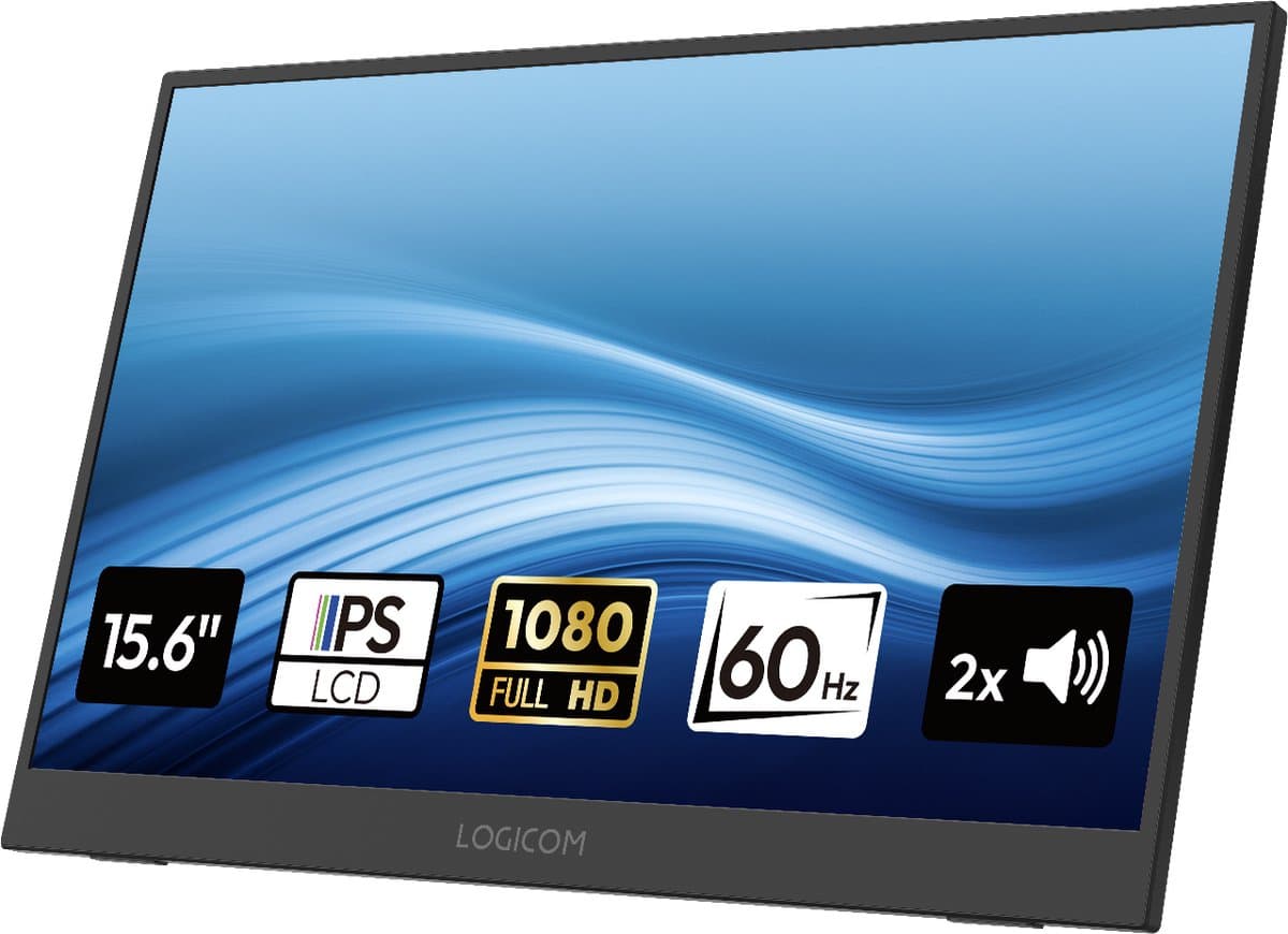 Logicom Nomad Display - Portable Monitor - Full HD - 15,6" - IPS scherm - Draagbare monitor - USB-C & Mini HDMI - Kickstand - zwart — afbeelding 1
