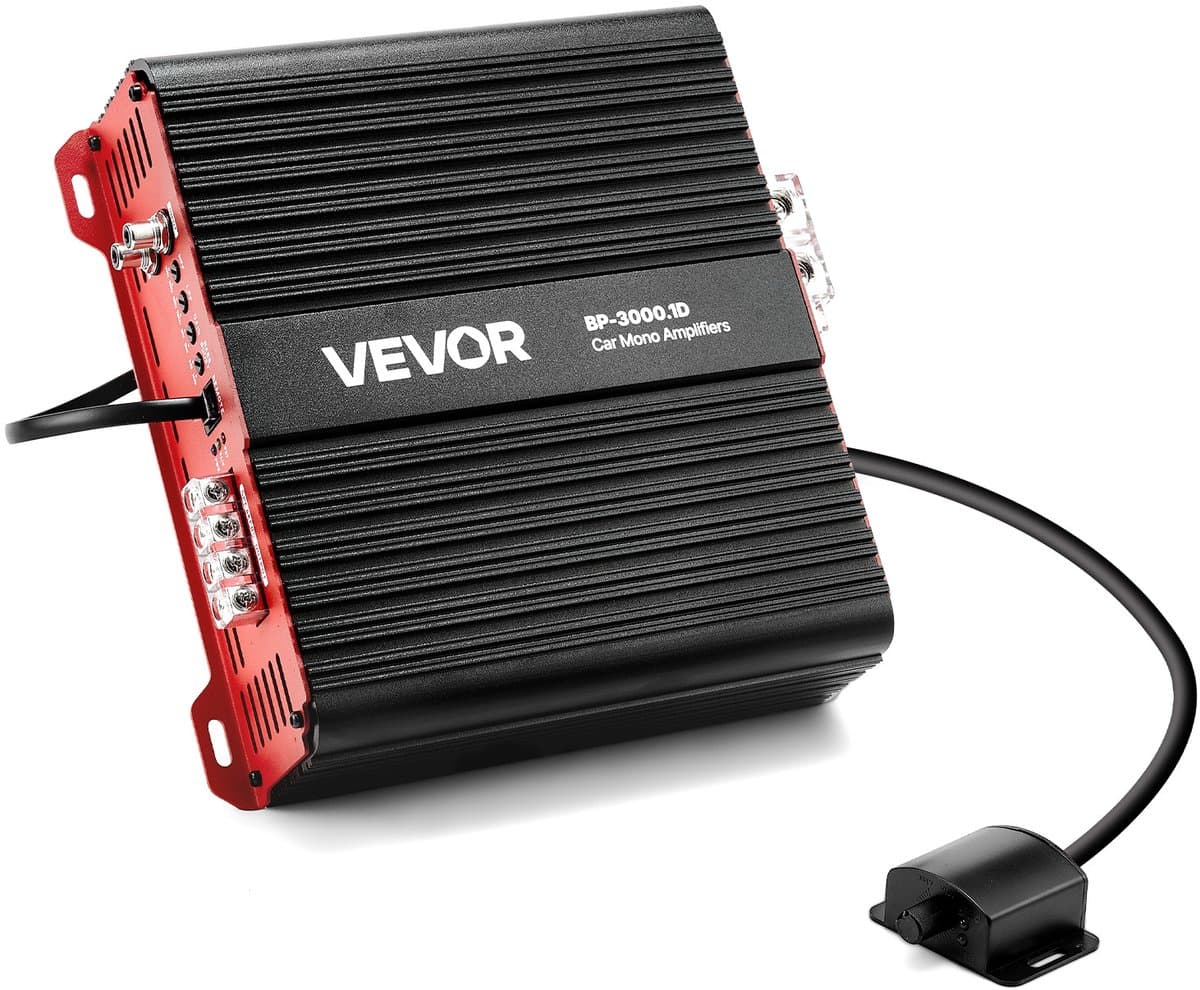 VEVOR Monoblock Auto-Versterker 3000 W Rms Max 1/2/4 Ohm, Audioversterker (Klasse D / 1-Kanaals) met Afstandsbediening voor Subwooferniveau, Laagdoorlaatfilter, Basversterking en Volumeregeling — afbeelding 1