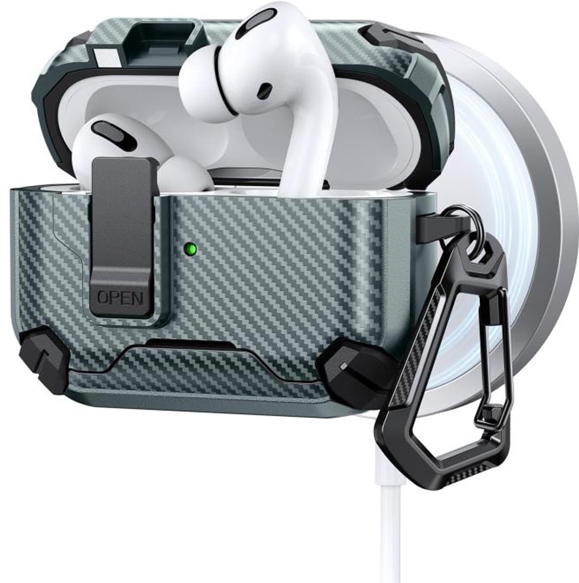 Telestore - AirPods Pro 3 Carbon hard case cover - Carbon hybride groen hoesje Beschermhoes - AirPods pro 3 Cover - hoesje geschikt voor Apple Airpods pro 3 - groen - Carbon hard cover - met MagSafe functie — afbeelding 1