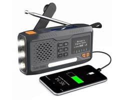 Noodradio DAB+ & FM met Bluetooth – Zonnepaneel - Handslinger - Zaklamp - SOS Alarm - USB-C Oplaadbaar – Outdoor & Noodpakket