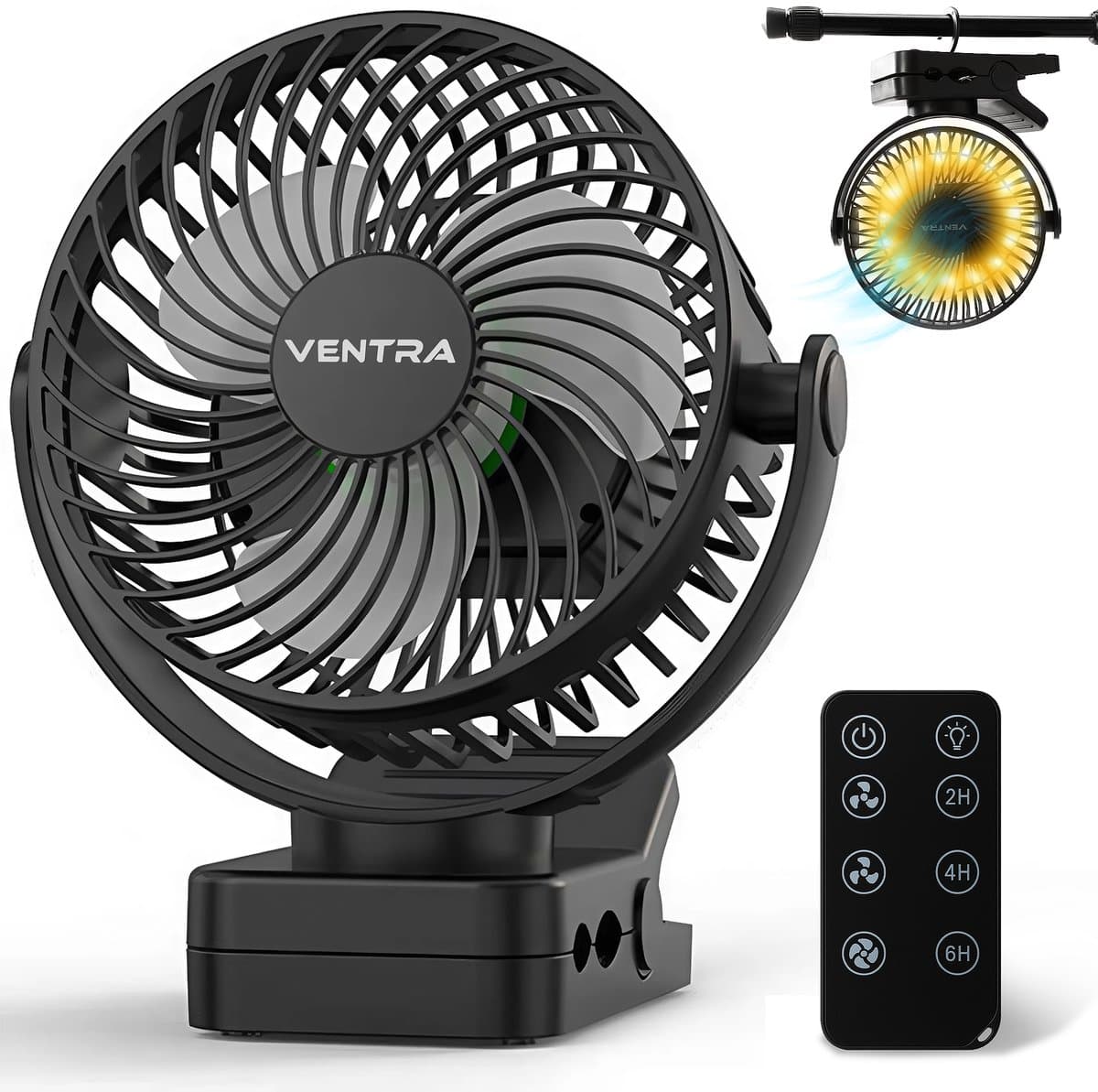VENTRA® Draadloze Ventilator – Ventilator – Tafelventilator – Handventilator - Mini Ventilator - LED Verlichting - 12000 mAh - 19,5 x 17cm — afbeelding 1