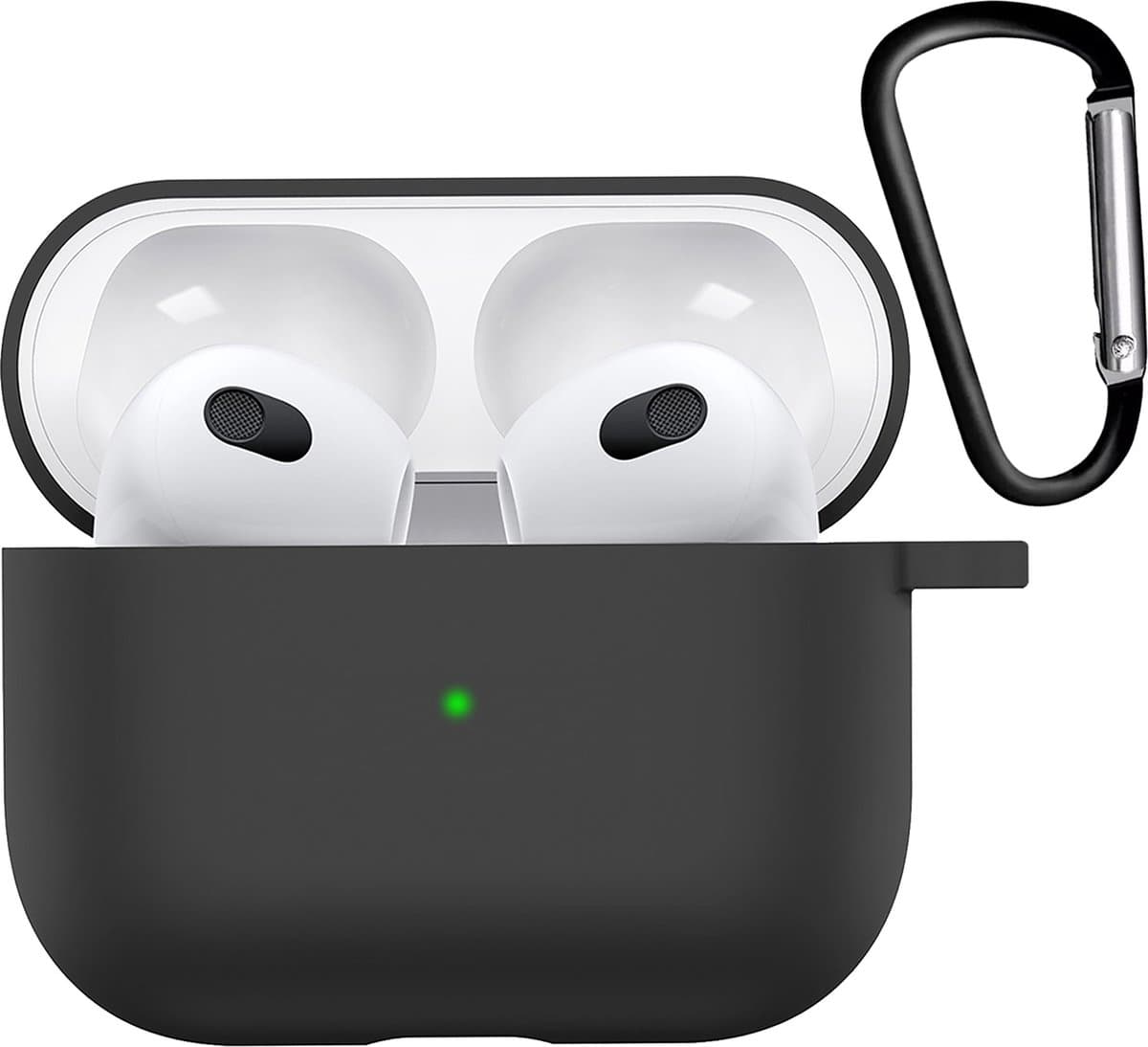 Hoesje - Geschikt voor Apple AirPods 3 - met Clip - Siliconen Hoes - Silicone Case Cover - Zwart — afbeelding 1