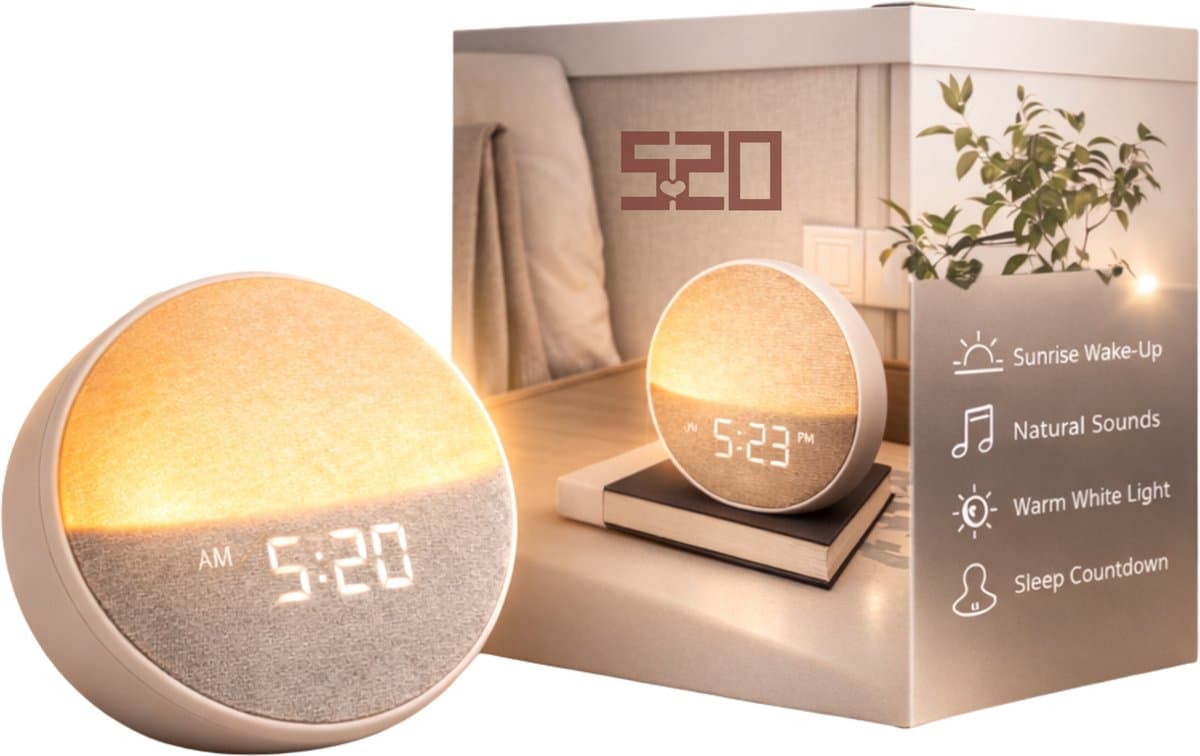 Wake Up Light Wekker met Zonsopgang Simulatie - Lichtwekker met Natuurgeluiden en Slaapgeluiden - 11 Kleuren - Snooze Functie - Slaaptrainer - Sunrise Alarm Clock — afbeelding 1