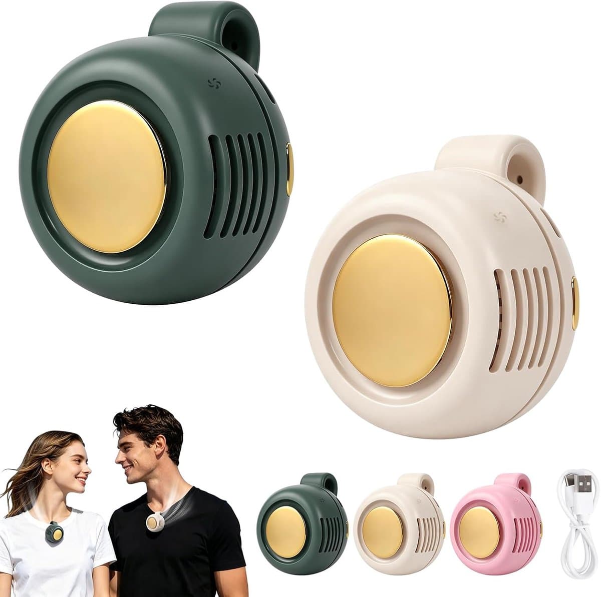 2 Stuks Mini Ventilator - Draadloze Ventilator - Clip-On Ventilator - ventilator kinderwagen - Nekventilator - Oplaadbare USB Ventilator - Portable Clip Fan - USB Oplaadbare Stille Bladeless Ventilatoren - Voor Buiten, Auto, Werk,Camping - Wit, Groen — afbeelding 1