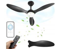 2-in-1 LED Plafondventilator Zwart – 106 cm, Met Afstandsbediening & App, Dimbare 3 Kleurtemperaturen, 6 Snelheden – Stille Omkeerbare DC Motor – Geschikt voor Woonkamer, Slaapkamer of Keuken