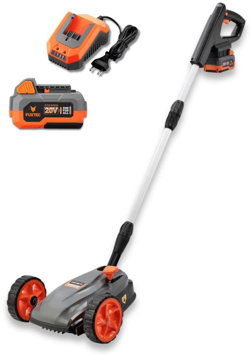 FUXTEC Snoerloze Einhand Gazonmaaier accu FX-E1RMEH20-SET – Compacte Grasmaaier – 20V Accu met Lader – 220 mm Maaibreedte – 300 W – 3-voudige Maaihoogteverstelling 30–50 mm – Flexibele Kogelkopbediening — afbeelding 1