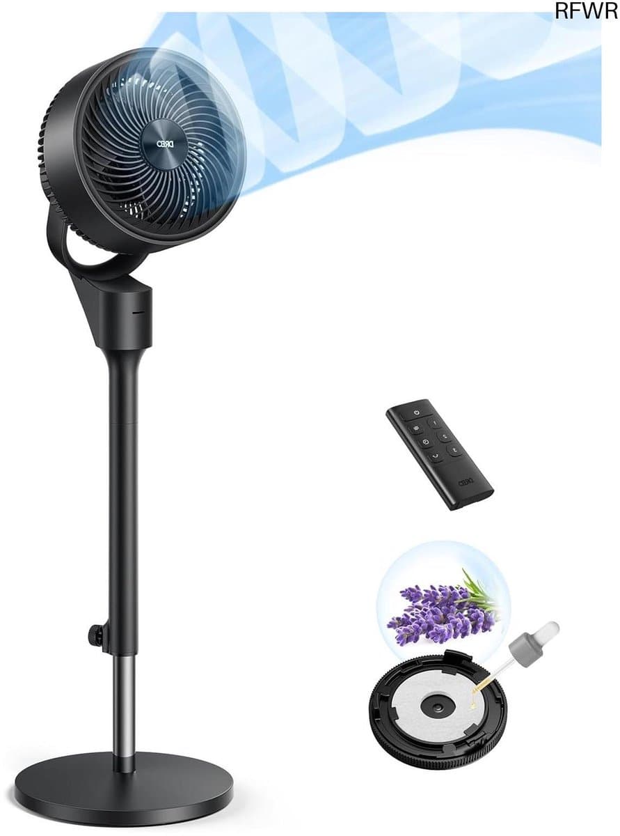 Dreo 80ft Electric Floor Fan for Bedroom, 25dB Silent Pedestal Fans with Remote Control, 80° Oscillation, 90° Manual Vertical, 3 Speeds, 34-41 Inch Adjustable Height, 6 Hours — afbeelding 1