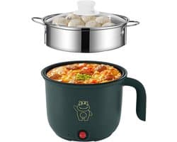 Mini Electric Hot Pot: Portable Electric Mini Hot Pot, Multi-Function Casserole, Electric Cooker with Stainless Steel Steamer Pan, 1.8L Quick Window Cooker, 600W, 220V, Green