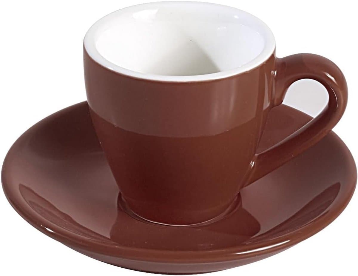 Espresso Kopje - Koffiekopje met schotel - Koffie Genieten - Pro-Grade porselein - 80 ml - Bruin — afbeelding 1
