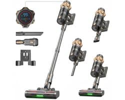 Cleanova Steelstofzuiger draadloos - 45000PA - 500W - 60 minuten - Display - kruimeldief - zonder zak - Groen verlichting - muurbevestiging