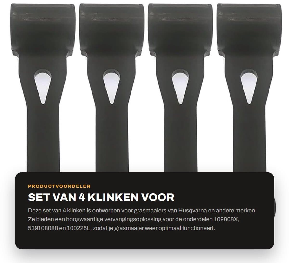 Dailygoods- Baggerklink 4 Stuks - Vervangt 109808X/100225L - Geschikt voor Husqvarna/AYP/Craftsman - Montage voor Grasmaaiers - Hoogwaardige kwaliteit - Eenvoudige installatie - Grasmaaieronderdeel — afbeelding 1