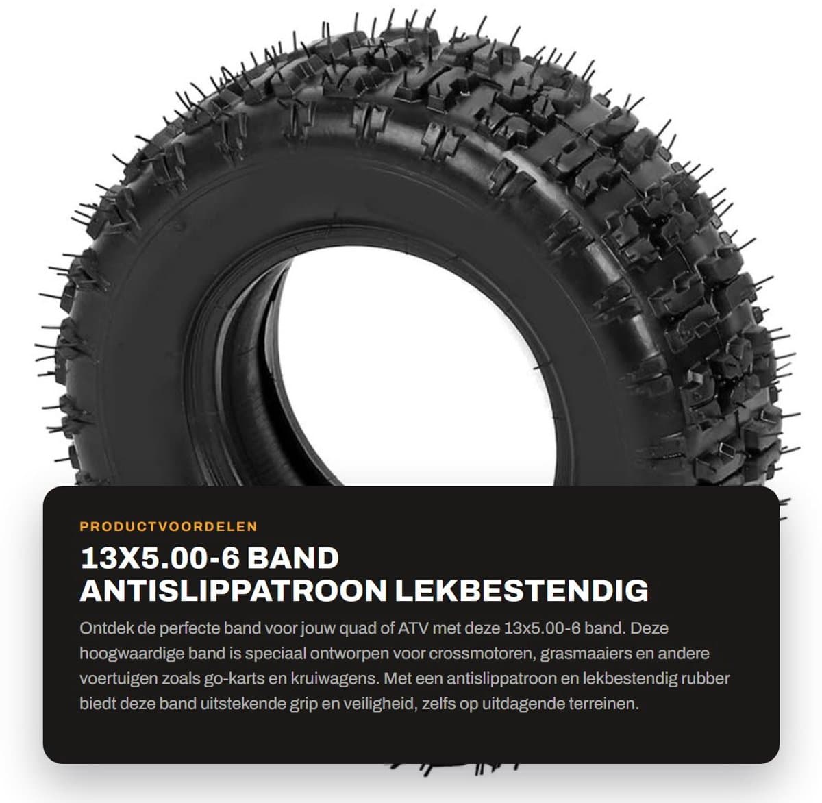 Dailygoods- Motorband 13x5.00-6 Lekbestendig - Binnenband 3.5/4.0-6 - Antislippatroon - Geschikt voor ATV/Quad - Hoogwaardig rubber - Geschikt voor langeafstandsraces - Buitenband — afbeelding 1