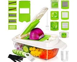 Multifunctionele Keukenmachine - Groentesnijder Mandoline - Maaltijd Voorbereiding - 19-in-1 Wisselbare Messen - 1.3 Liter Capaciteit - Groen Wit