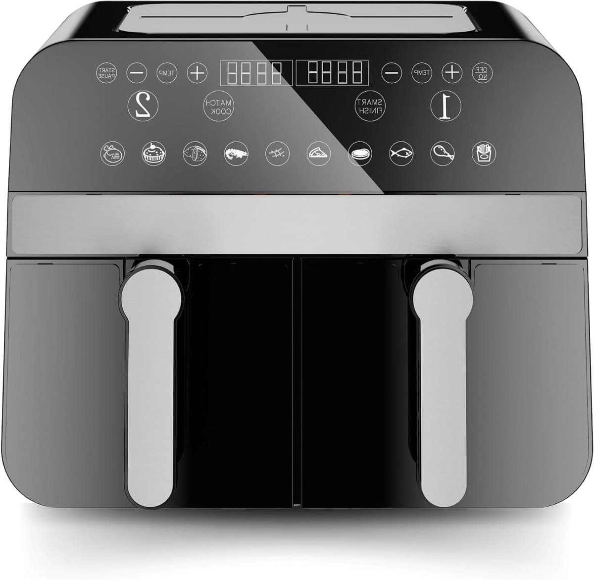 Airfryer Dubbele Mand - Heteluchtfriteuse Gezond Koken - Gezinsmaaltijden Bereiden - Twee Gerechten Tegelijk - 9 Liter - Zwart — afbeelding 1