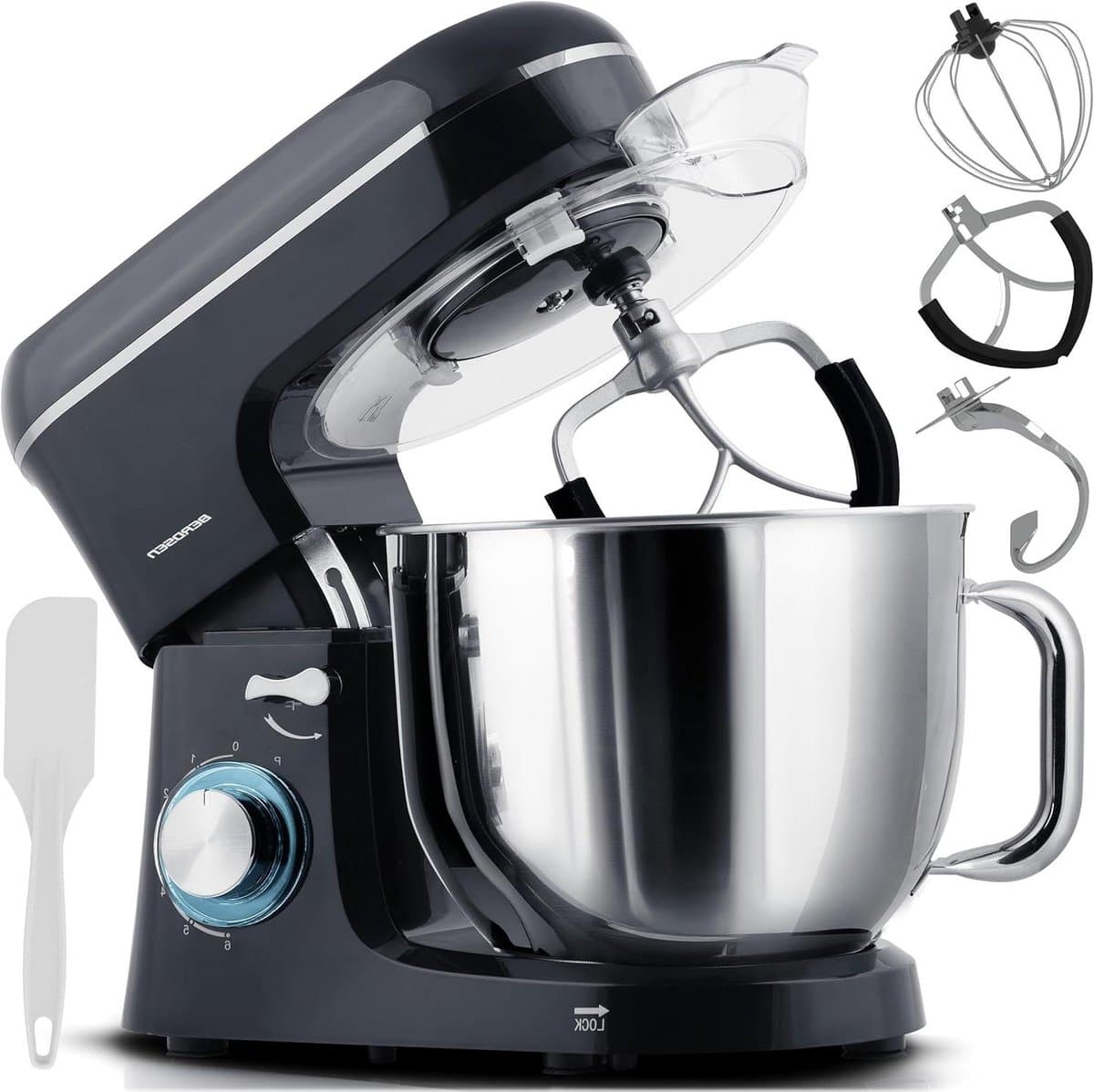 Keukenmachine 1400W - Mixer apparaat - Bakken en koken - 6 snelheden - 6 Liter kom - Zwart zilver — afbeelding 1