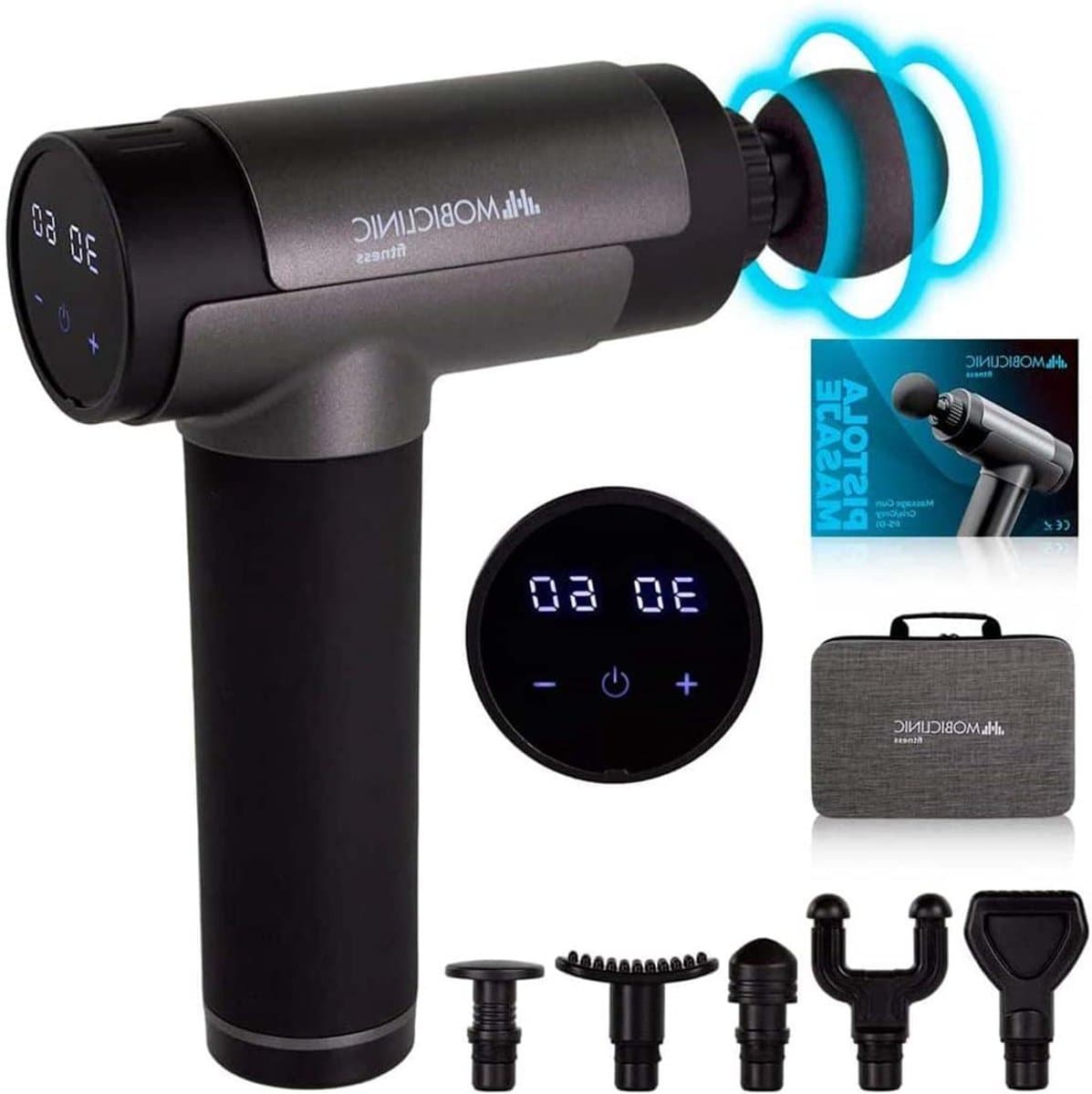 Massagepistool - Spierverlichter - Herstel Bevorderen - 30 Intensiteitsniveaus - 6 Opzetstukken - Zwart — afbeelding 1
