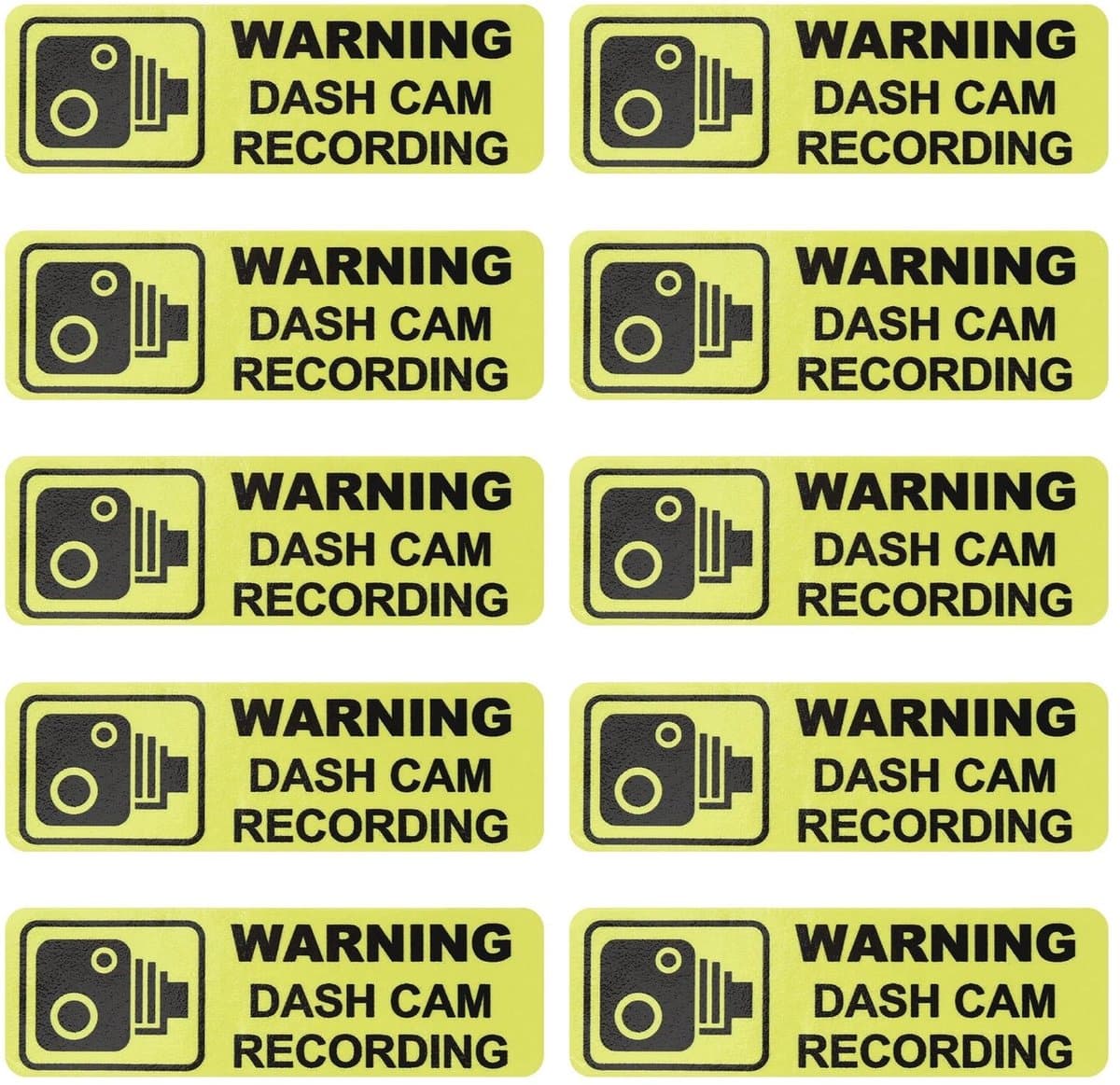 aladdien - Dashcam Waarschuwingsstickers - Verbeterde Veiligheid - Geel - PVC - 10 Stuks - Geschikt voor Auto - 89x28 mm — afbeelding 1