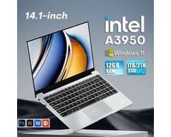 Laptop Computer - 12GB RAM 512GB SSD - 14.1 Inch IPS Scherm - Intel Atom E3950 - Windows 11 Pro - Zwart - Notebook