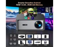 Beamer Android 11 Projector - 200 W Vermogen - 1920 x 1080 Resolutie - LCD Scherm - Voor Thuis En Zakelijk Gebruik