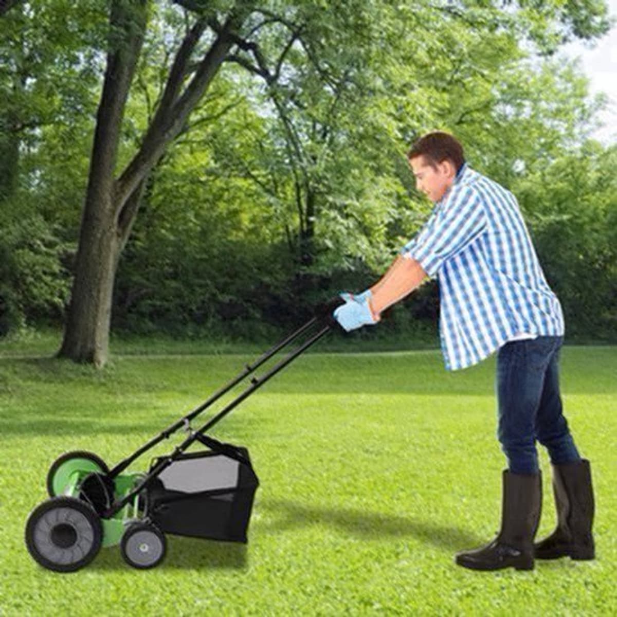 Handgrasmaaier – Handmaaier – Kooimesmaaier – Duwgrasmaaier – Gazonmaaier – 50,8 cm Maaibreedte – 9 Instelbare Maaihoogtes – 65-Mangaan Stalen Messen – Met Opvangzak – Groen — afbeelding 1