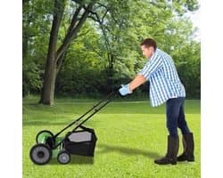 Handgrasmaaier – Handmaaier – Kooimesmaaier – Duwgrasmaaier – Gazonmaaier – 50,8 cm Maaibreedte – 9 Instelbare Maaihoogtes – 65-Mangaan Stalen Messen – Met Opvangzak – Groen