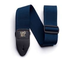 Ernie Ball Polypro - Gitaarband - Navy Blauw - Polypropylene - Zwart Lederen Uiteinden - Goud EB Logo - Verstelbaar 104-183cm