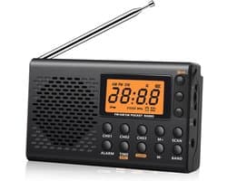 Draagbare Noodradio - Zwart - AM/FM - Oplaadbaar & Op Batterijen - Draagbare Radio - Wereldradio - Noodpakket Must Have - Zakradio - Voor Rampen - Kleine - Transistor Radio - Telescopische Antenne - Zwart