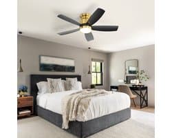 HAUSS SPOLE Ventilator – 42 Inch Met Verlichting En Reversibele DC-Motor – ABS – Zwart Goud – 6 Snelheden En Timer Voor Woonkamer