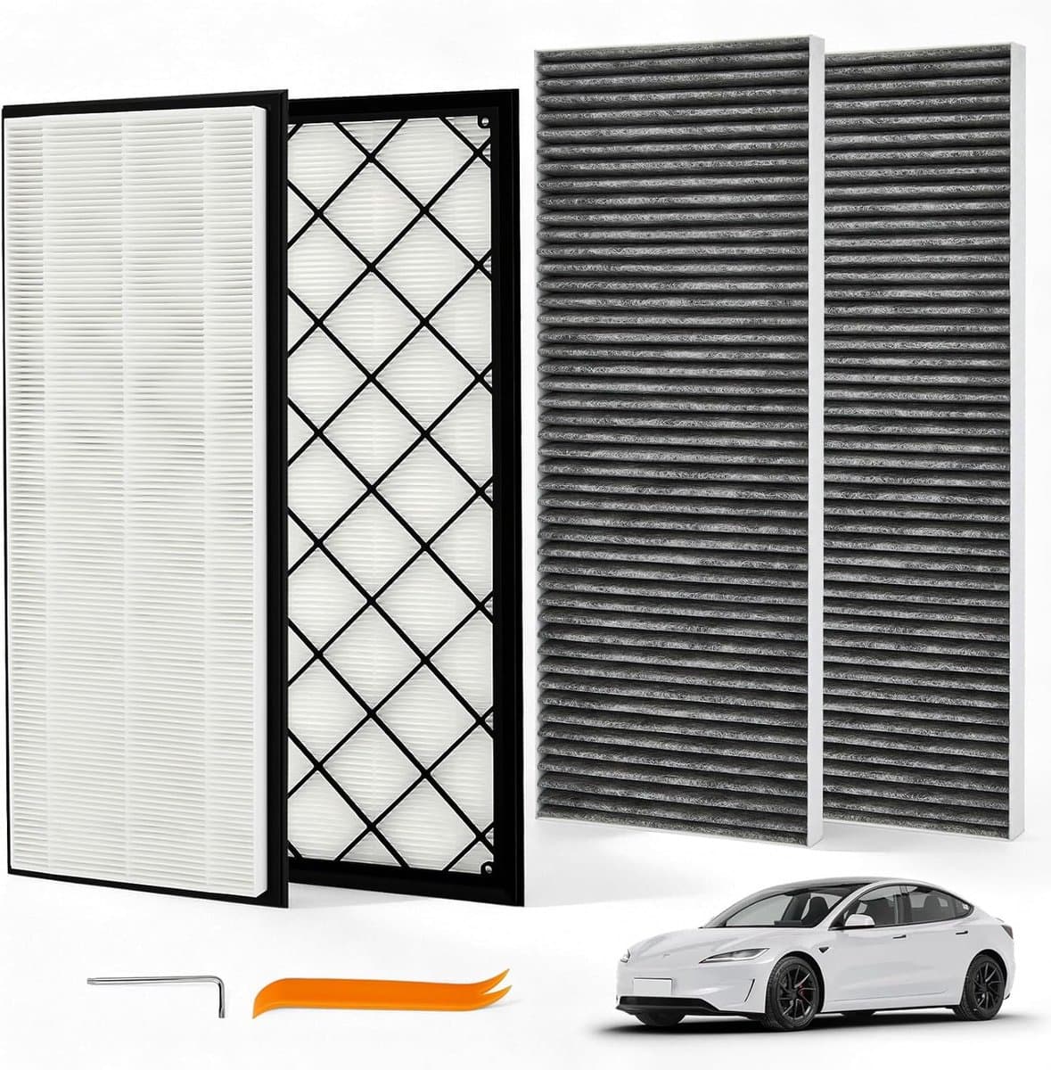 Y HEPA-koolstoffilterset voor voorste kofferbak – 2 HEPA-filters + 2 actieve koolstoffilters, interieurfilter, antibacterieel filter, accessoires voor Juniper – 4 stuks — afbeelding 1
