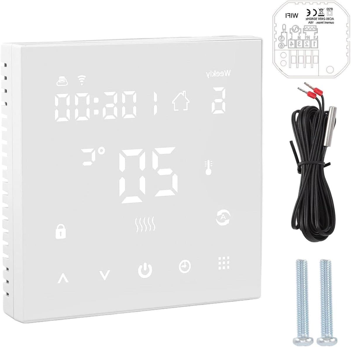 Slimme Thermostaat - Digitale Thermostaat WiFi - Verwarming Regelen - Touchscreen Bediening - 8.5x8.5x4.5cm - Wit — afbeelding 1