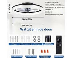 Lìon® Ventilator Plafond - Ventilator - Ventilator Staand Afstandsbediening - Zwart - 50cm x 50cm x 15cm
