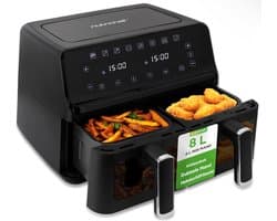 Dubbele Airfryer - Heteluchtoven Snacks - Gezond Koken - Twee Manden - 8 Liter Capaciteit - Zwart