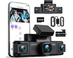 Dashcam voor auto - Zwart - 4-Kanaals 360 Graden - 2K en 1080P Camera's met Infrarood Nachtzicht - Inclusief 64GB Kaart en Hardwire Kit
