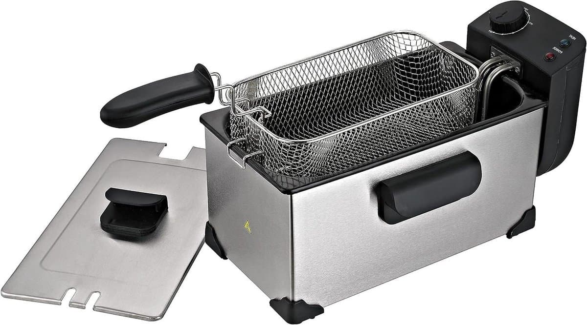 Oliefriteuse - Kleine friteuse - Thuis Frituren - Instelbare Temperatuur - 3 Liter - Zilverkleurig — afbeelding 1