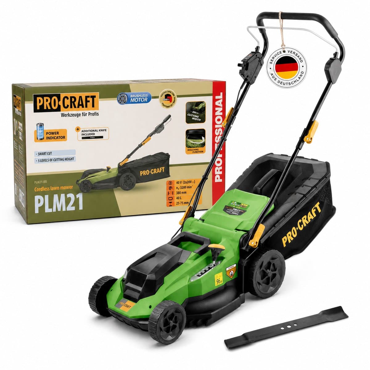 Procraft PLM21bb accu-grasmaaier 40 V (2x 20 V) 380 mm borstelloos Solo - zonder accu, zonder oplader — afbeelding 1