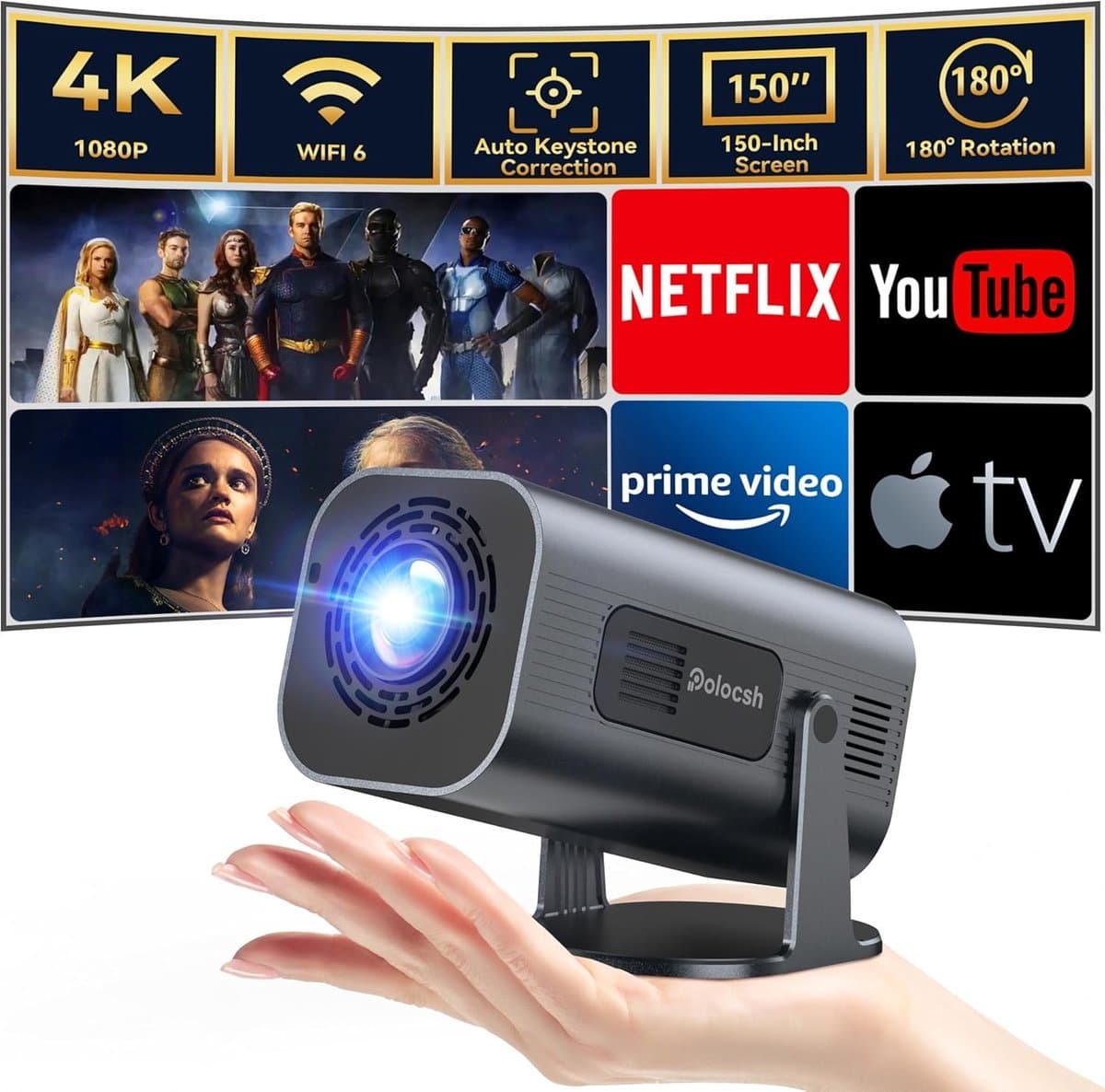 Mini Beamer - Draagbaar - 4K Ondersteuning - Android TV 11.0 - Voor Filmavonden — afbeelding 1
