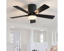 Plafondventilator met Lamp Zwart – Stille Ventilator met 6 Snelheden & Afstandsbediening