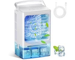 LISM - Draagbare airconditioner met 3 ventilatorsnelheden en 2 vernevelingsstanden. Uitgerust met een waterreservoir van 900 ml, koelfunctie en mini-autoventilator. Kan ook als tafelmodel airconditioner worden gebruikt.