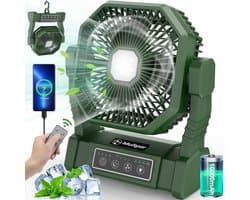Solvix tafel ventilator geluidloos - Draagbare Tentventilator - Oplaadbaar - LED Lamp met Afstandsbediening - 4 Windsnelheden - Voor Buitenactiviteiten