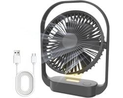 Solvix tafel ventilator geluidloos - Draadloze Tafelfan - Zwart - 4000mAh Batterij - 4 Snelheden - Voor Thuis, Kantoor en Reizen