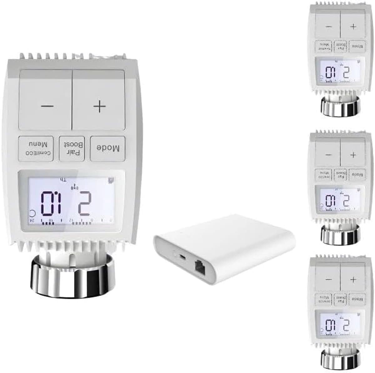 Thermostaatkoppen Set - Slimme Regelaars - Verwarming Beheren - Zigbee Ethernet Gateway - 4 Stuks - Wit — afbeelding 1