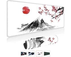 SnelShoppen - Gaming Mouse Pad XXL 800 x 300 mm - Waterdichte en Antislip Ondergrond - Japanse Inkt Schildering - Mount Fuji en Sakura Design - Ideaal
