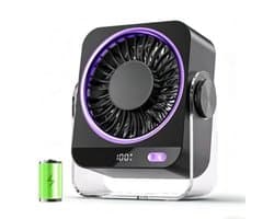 Bureauventilator, stille bureauventilator, USB oplaadbare 4000mAh batterij, 5 windsnelheden, mini ventilator