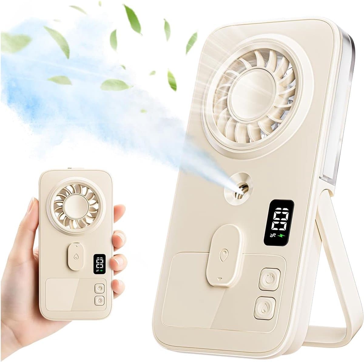 Draagbare Handheld Misting Ventilator, Oplaadbare Mini Persoonlijke Ventilator met 4 snelheden, Lichtgewicht Reis Koeling Spray Hand Ventilator, Rustige werking voor buiten, Camping — afbeelding 1