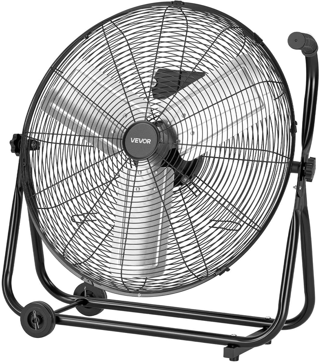 VEVOR Vloerventilator Ø609,6 mm, Windmachine 360° Kantelbaar, Staande Ventilator met 3 Snelheidsstanden, Draagbare Trommelventilator met Handvat, Wielen & 1,6 m Kabel, Industriële Ventilator voor Garage Magazijn — afbeelding 1