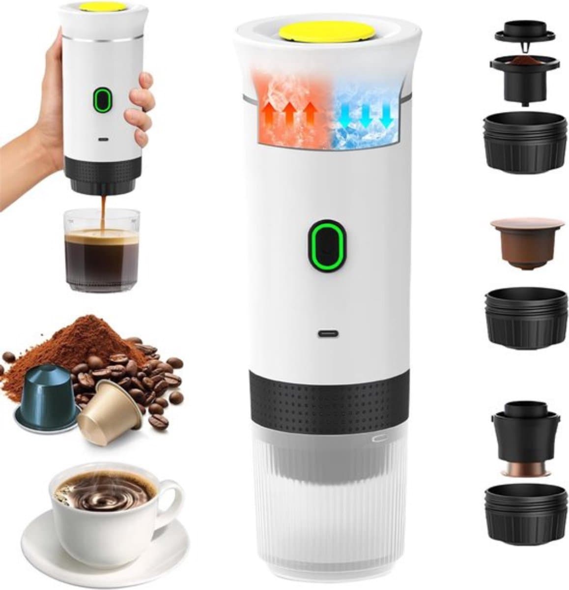 Thuys - Draagbaar Elektrisch Koffiezetapparaat 3-in-1 USB - 15 Bar, 72W - Capsules en Gemalen Koffie - voor Reizen - Auto en Thuis — afbeelding 1