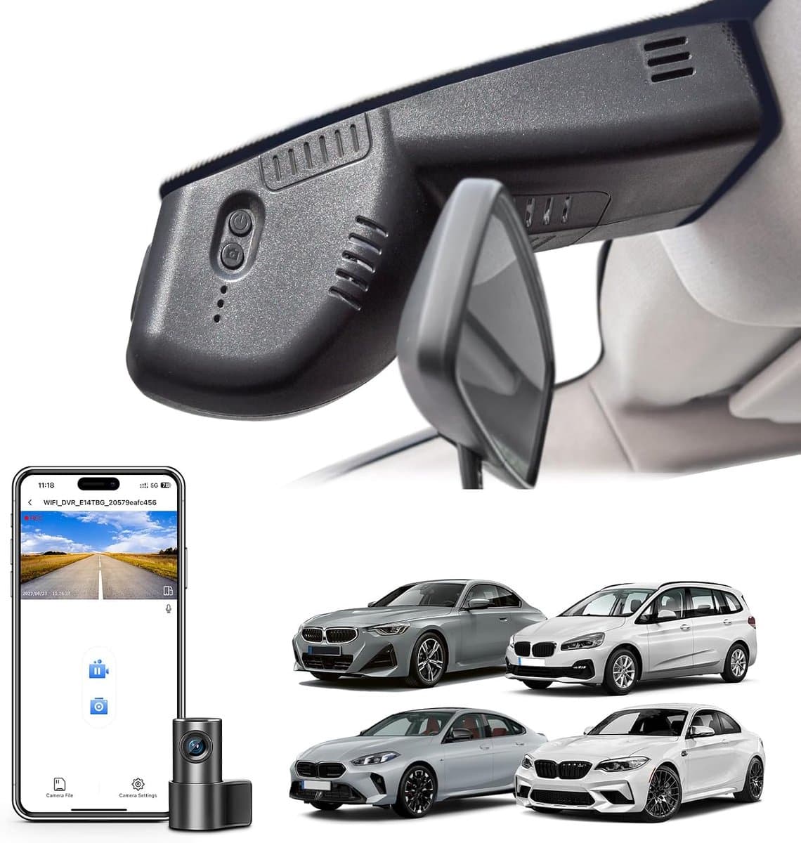 SnelShoppen - Dashcam Mangoal Voor BMW 2 Serie Coupé Cabriolet F22 F23 G42 Active Tourer Gran Tourer F45 F46 U06 Gran Coupé F44 M2 F87 - Front 4K Acht — afbeelding 1