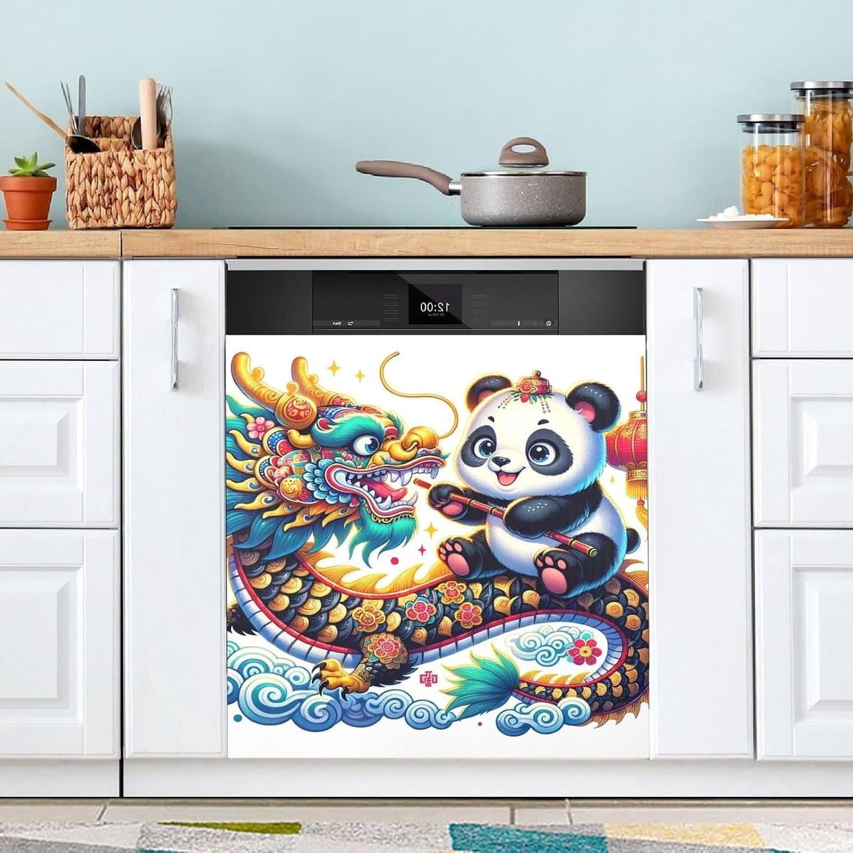 Magneet Vaatwasserhoes - Keuken Decor - Keuken Opfrissen - Universele Compatibiliteit - 53 x 66 Inch - Chinese Panda — afbeelding 1